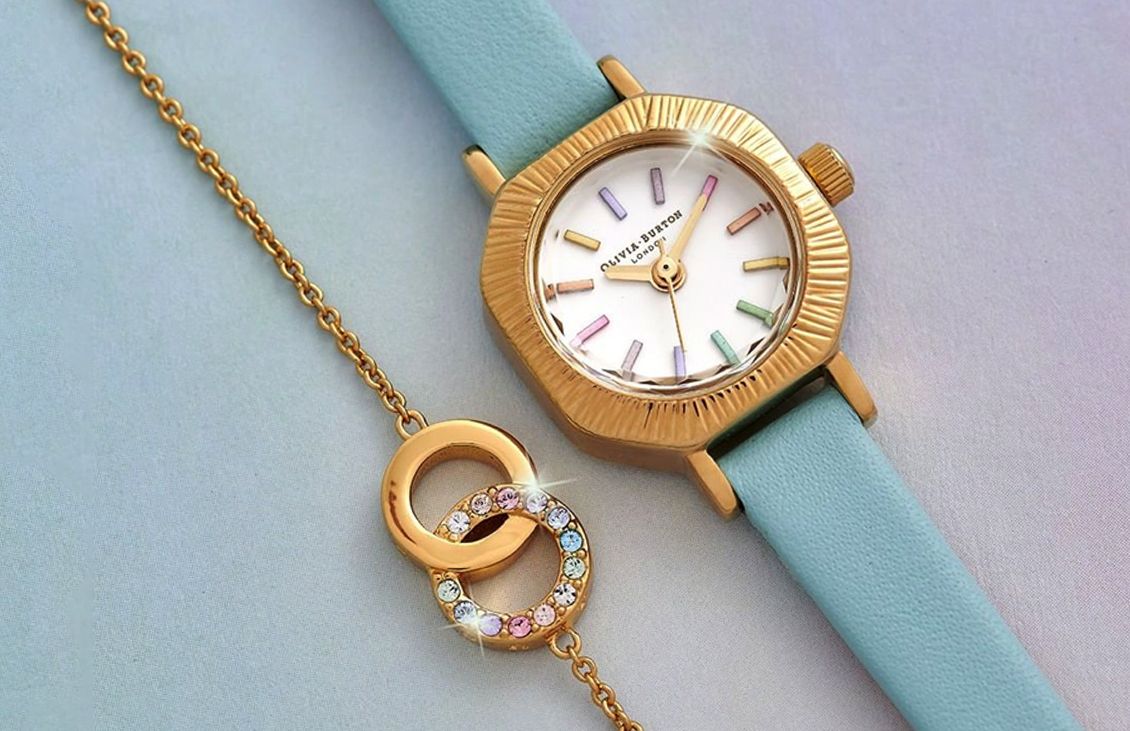Cocomi: Olivia Burton Rainbow Turquoise Watch and Bejewelled Classics Gold Women’s Bracelet
