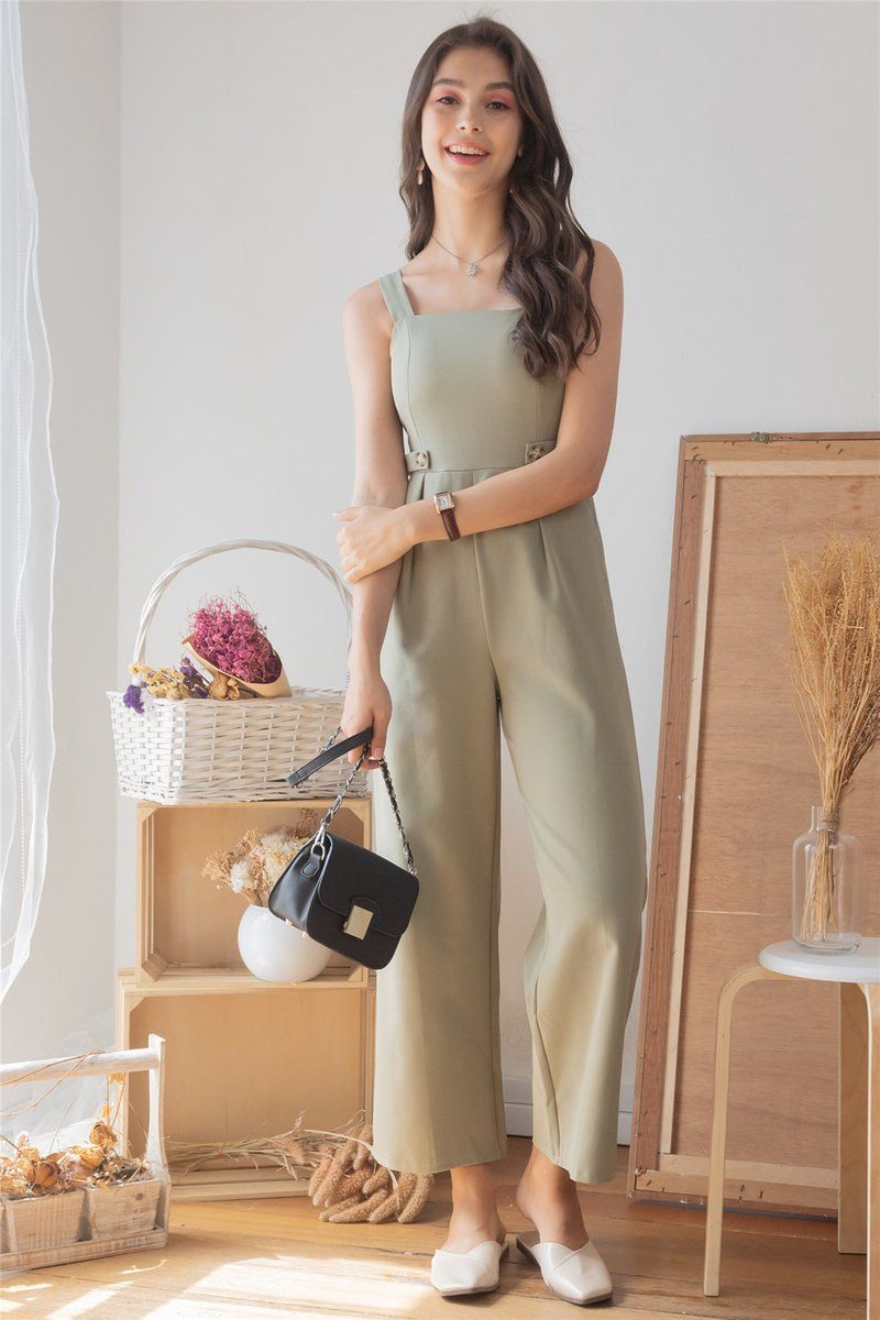 Anticlockwise Duo Button Jumpsuit In Sage Green